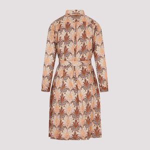 Printed Wool and Silk Dress for Women - Brown