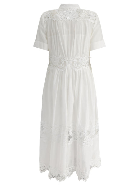 ZIMMERMANN Ivory Cotton Lace-Trimmed Shirt Dress