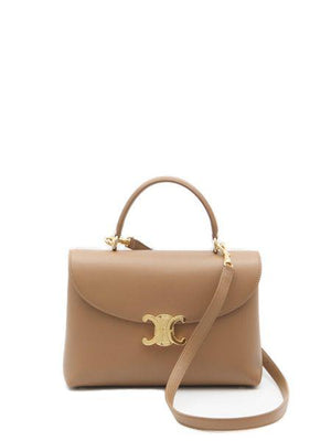 CELINE Elegant Tan Calfskin Medium Handbag with Gold-Tone Triomphe Clasp and Multi-Pocket Interior, 26x17.5x10cm - Women's
