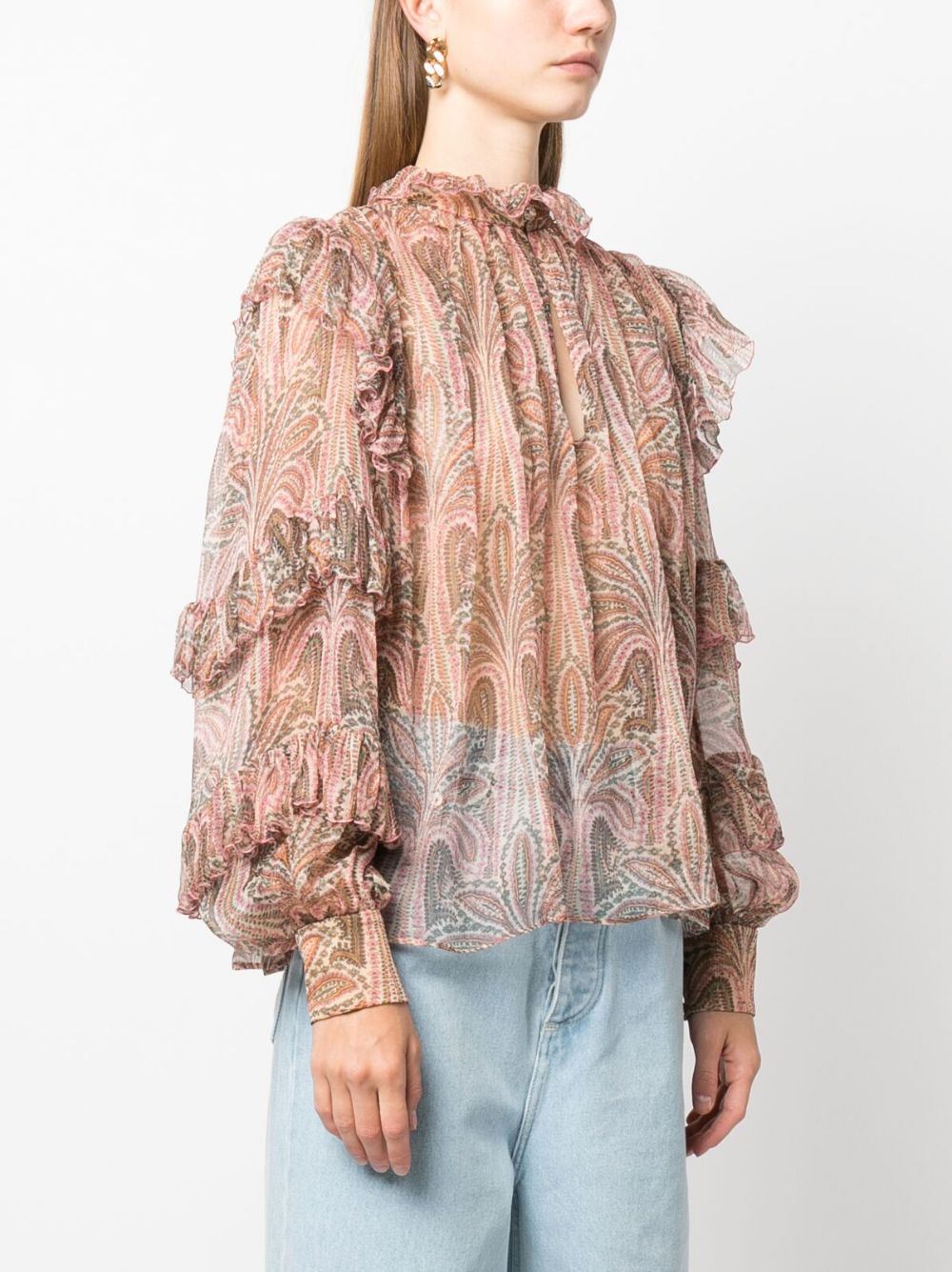 Áo Blouse Cổ Cao Gấp Nếp Họa Tiết Paisley Đa Màu Sắc Dành Cho Nữ