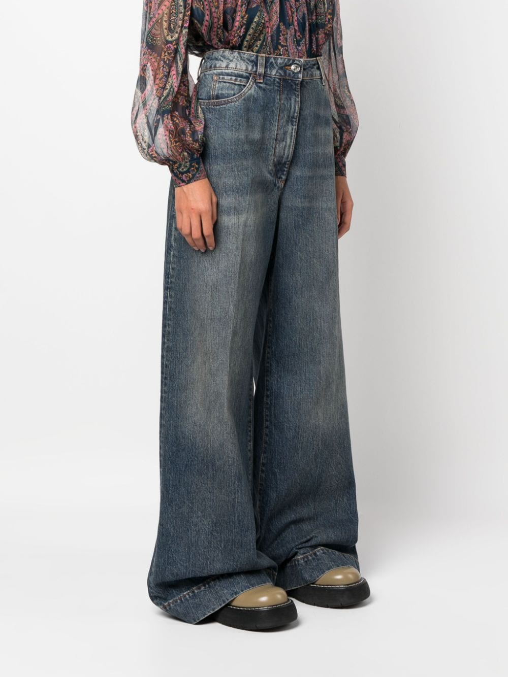 High-Rise Flared Denim Jeans - Blue