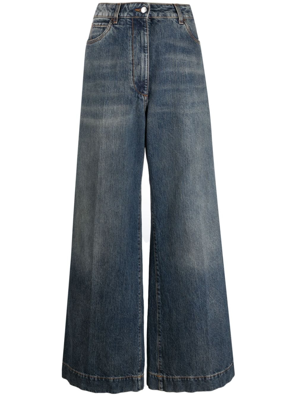 High-Rise Flared Denim Jeans - Blue