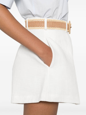 ZIMMERMANN Cotton Mini Shorts with Belt and Pleat Detail