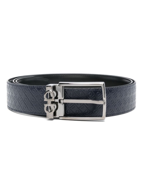 Ferragamo Double Gancini Hook Logo-Debossed Leather Belt - 3.5 cm Width