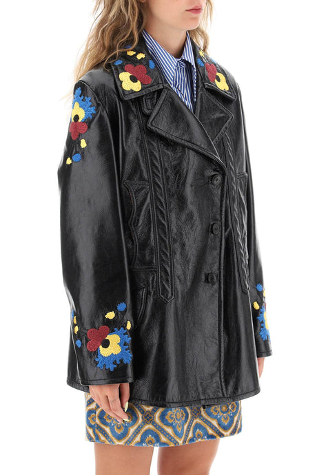 ETRO Women's Embellished Faux Leather Jacket with Floral Embroideries