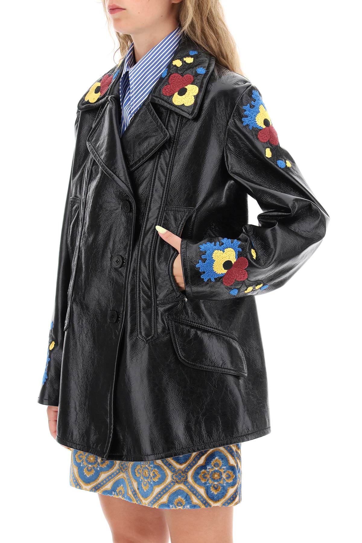 ETRO Women's Embellished Faux Leather Jacket with Floral Embroideries