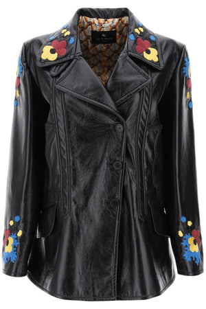 ETRO Women's Embellished Faux Leather Jacket with Floral Embroideries