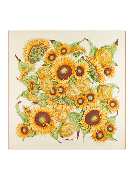 Ferragamo Sunflower Print Silk Scarf 90 x 90 cm