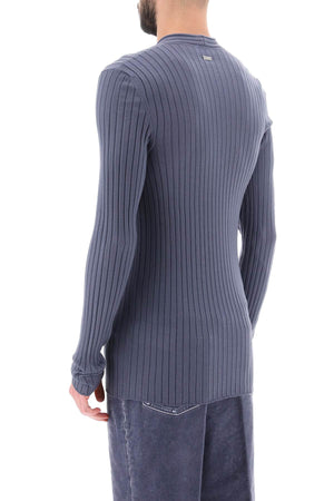 FERRAGAMO Men's Light Blue Ribbed-Knit Sweater for SS24