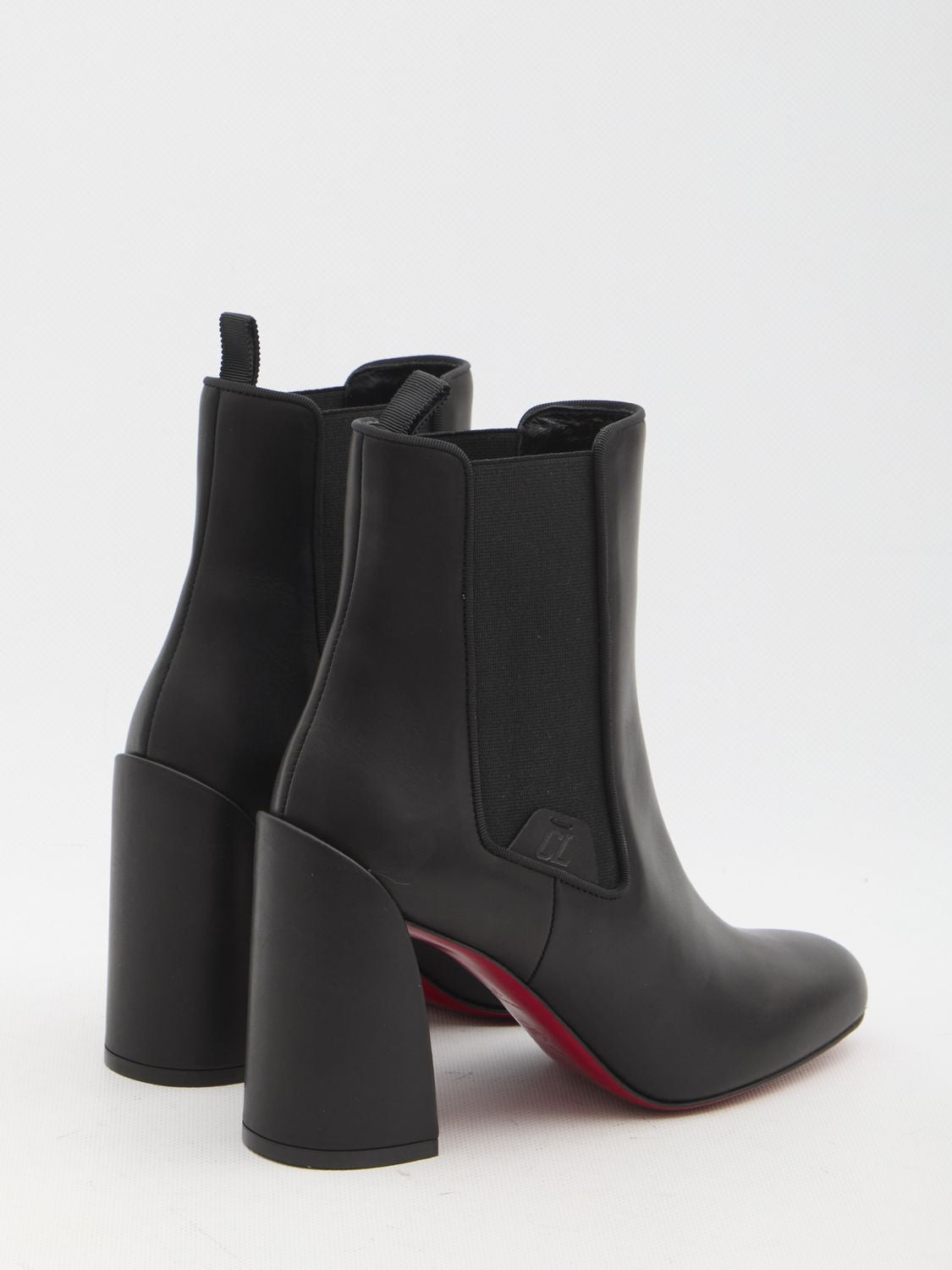 CHRISTIAN LOUBOUTIN Curved Toe Ankle Boots with Side Elastic Inserts and 8.5cm Heel