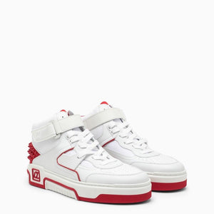 CHRISTIAN LOUBOUTIN Men's White and Red Perforated Leather Sneakers for SS24
