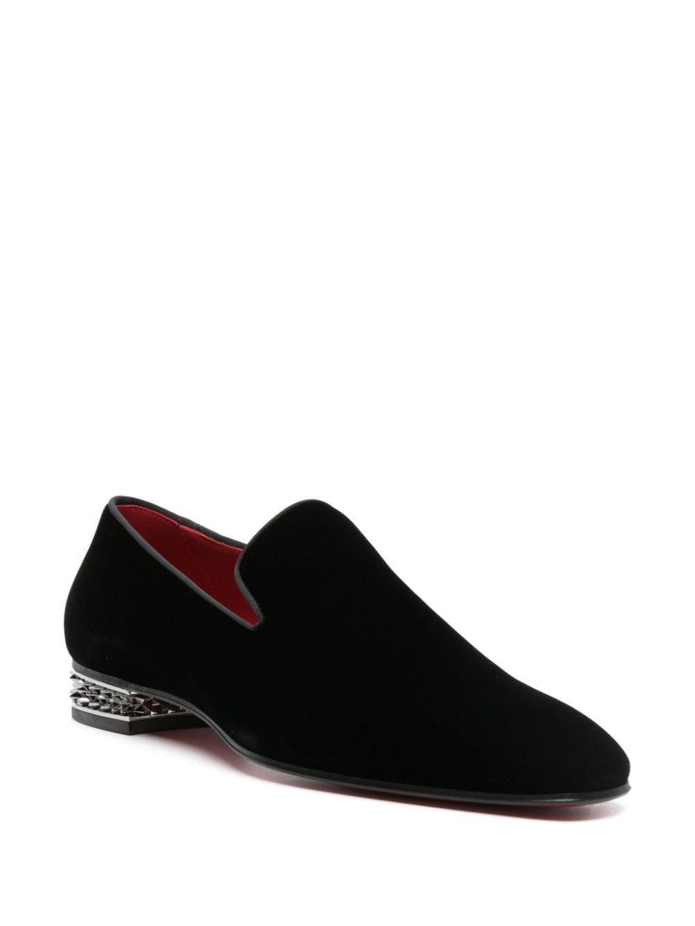 CHRISTIAN LOUBOUTIN Men's Black Velvet Ribbon Trim Low Stacked Heel Spike Stud Shoes
