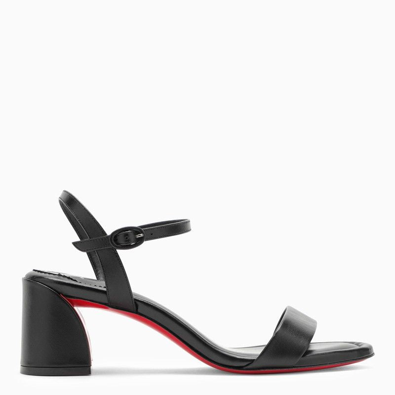 女性用黒革サンダル、調節可能なストラップと赤い靴底