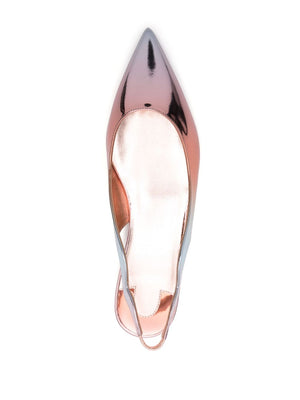 CHRISTIAN LOUBOUTIN Silver-tone Gray Patent Leather Pointed Toe Ballet Slingback Shoes