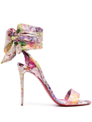 CHRISTIAN LOUBOUTIN Floral Print Tie-Fastening Sandals with Signature Red Sole