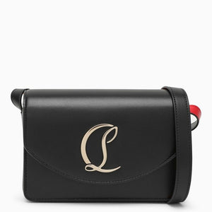 Black Leather Crossbody Bag with Contrasting Logo and Flap Closure