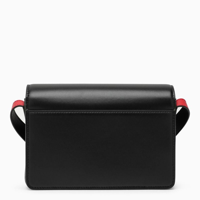 Black Leather Crossbody Bag with Contrasting Logo and Flap Closure