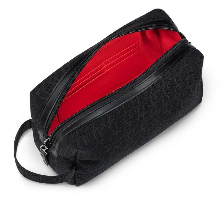 CHRISTIAN LOUBOUTIN Black Leather Zip Pouch for Men - SS24 Collection