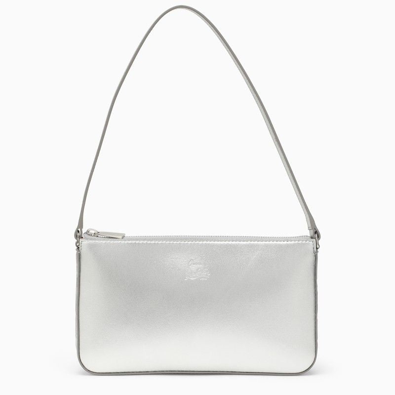 CHRISTIAN LOUBOUTIN Silver Leather Shoulder Handbag with Top Zip Fastening and Logo Detail