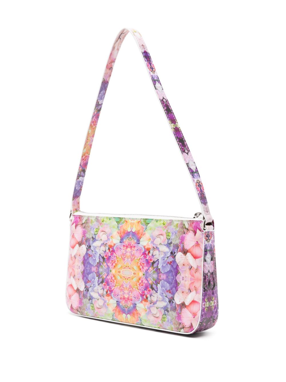 花柄のレザーポーチ型ハンドバッグ