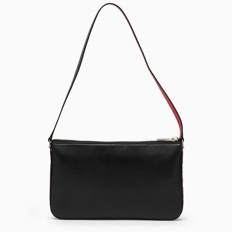 Black Leather Shoulder Bag for Women with Top Zip Fastening and Logo Detail