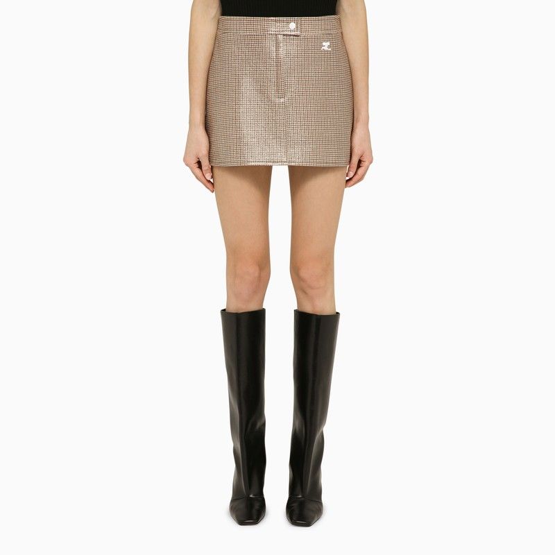 COURREGÈS Shiny Checkered Design Brown and Black Mini Skirt