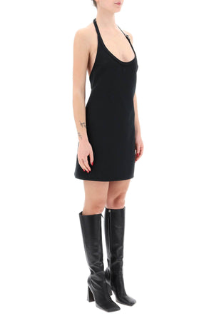 COURREGÈS Black Mini Dress with Strap and Buckle Detail for Women