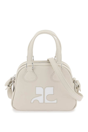 COURREGÈS Mini Trunk Gray Leather Handbag with Silver-Tone Accents and Removable Strap