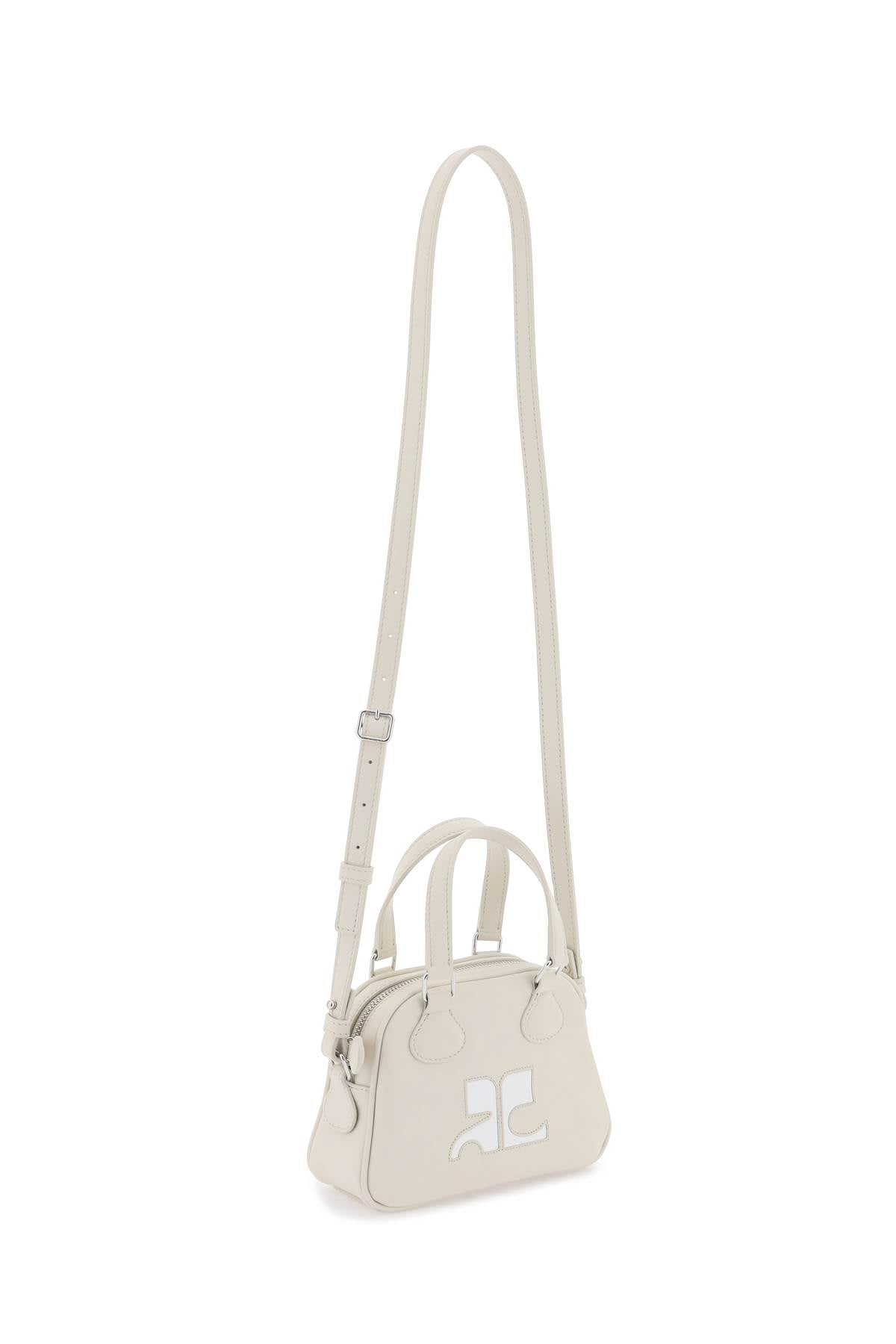 COURREGÈS Mini Trunk Gray Leather Handbag with Silver-Tone Accents and Removable Strap