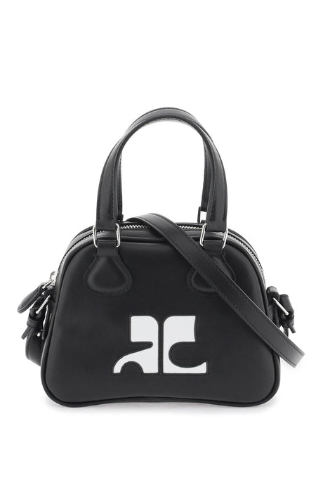 COURREGÈS Mini Black Leather Satchel with Silver Hardware and Adjustable Strap