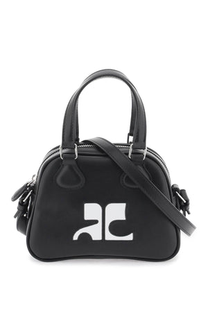 COURREGÈS Mini Trunk Black Leather Handbag with Silver Accents and Monogram Detail