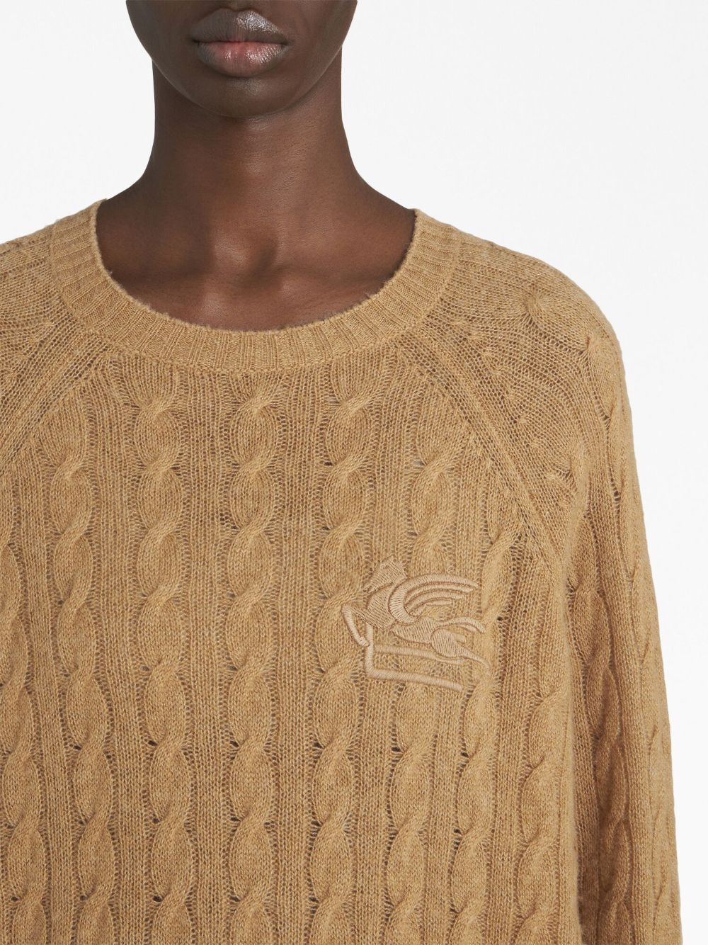 Cable-Knit Jumper with Embroidered Logo - Beige