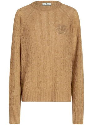 Tan Cable-Knit Jumper with Embroidered Logo by ETRO