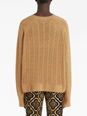 Tan Cable-Knit Jumper with Embroidered Logo by ETRO