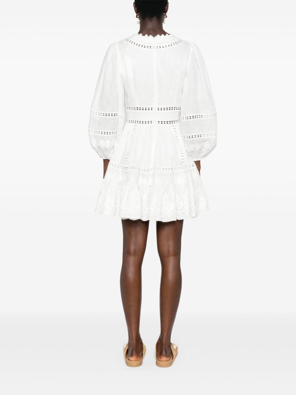 ZIMMERMANN Elegant Linen Mini Dress with Embroidered Cutwork