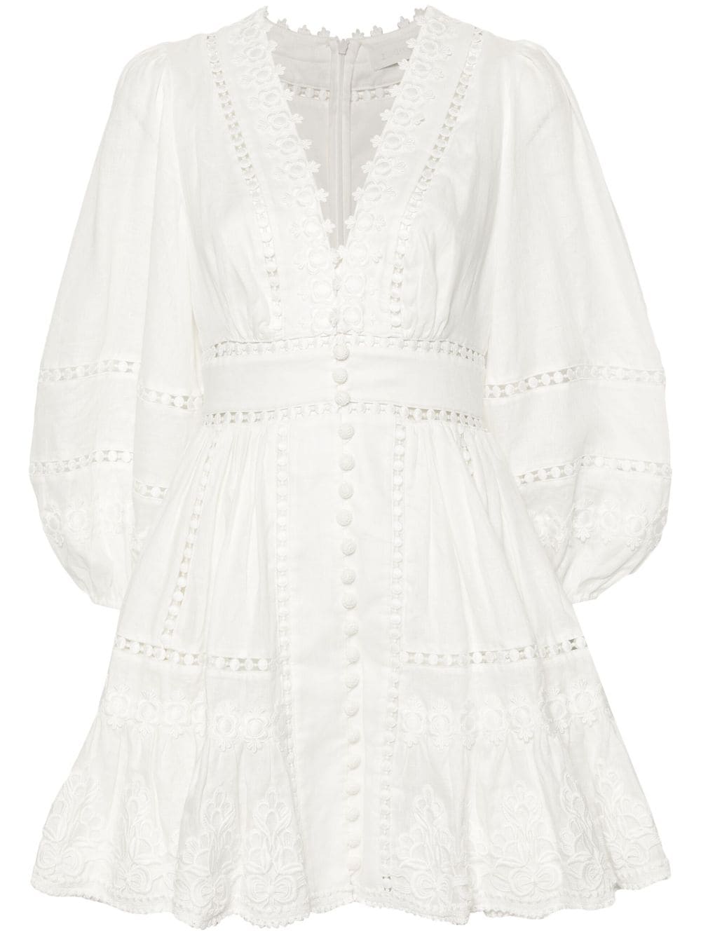 ZIMMERMANN Elegant Linen Mini Dress with Embroidered Cutwork