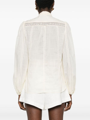 ZIMMERMANN Elegant Cream Lace-Trimmed Cotton Shirt