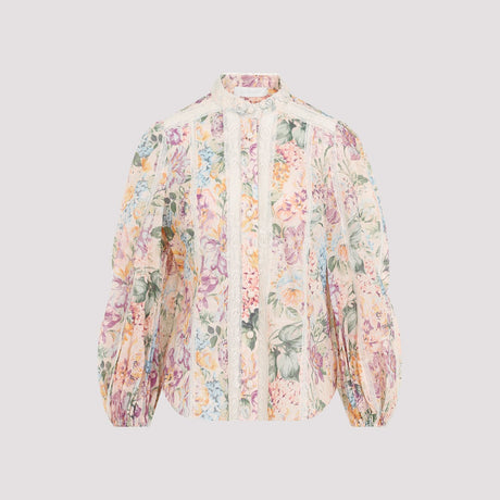 ZIMMERMANN Multicolor Lace Trim Cotton Shirt