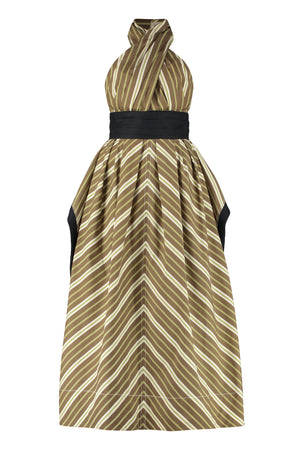 فستان ماكسي مخطط بالألوان مع حزام الخصر المتناقض ولوحة الظهر