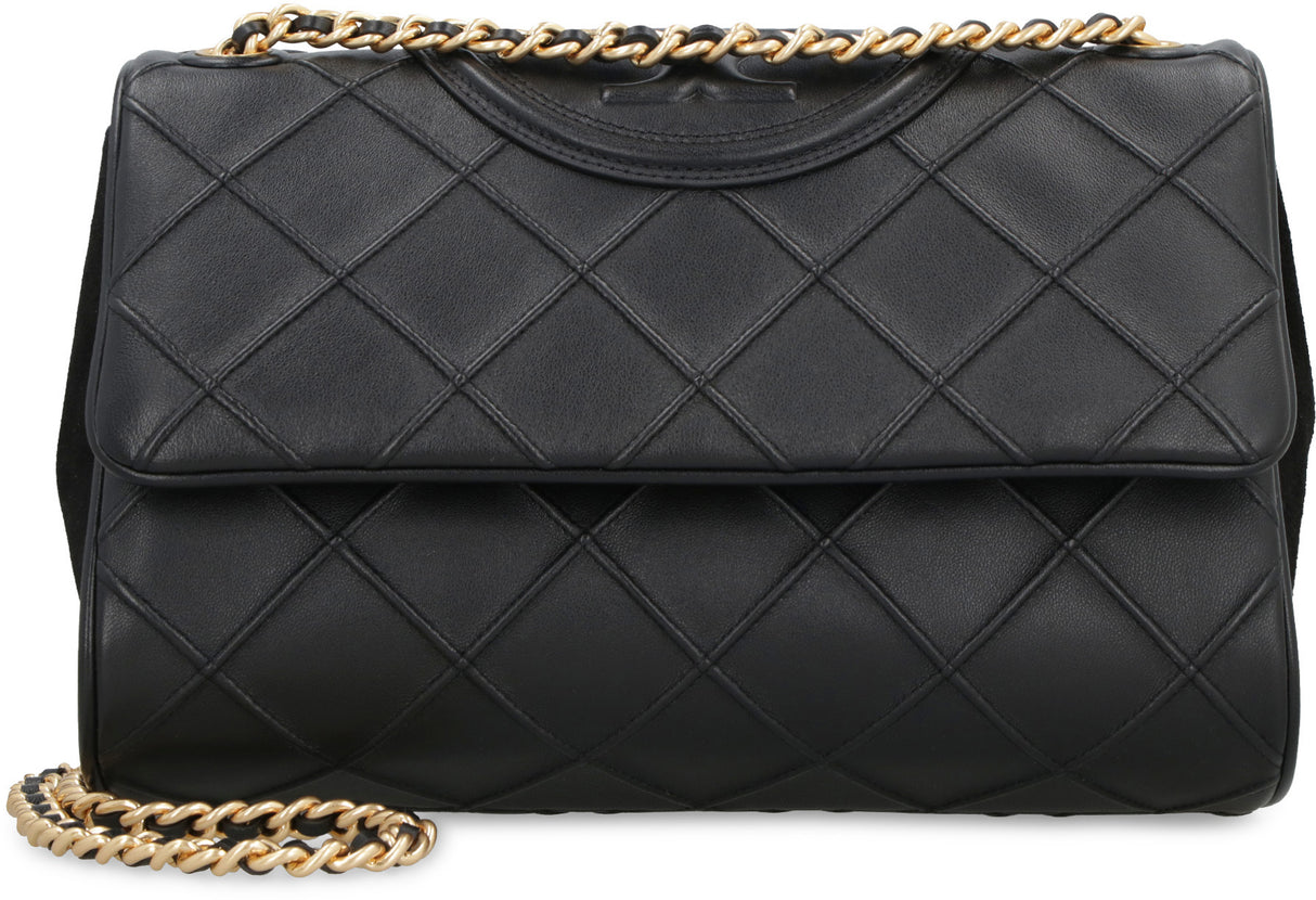 Black Diamond Quilted Shoulder Bag with Suede Accents