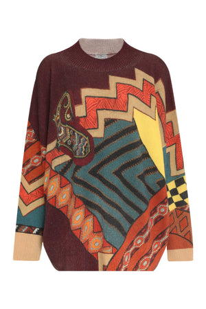 ETRO Geometric and Paisley Wool Sweater in Bold Purple