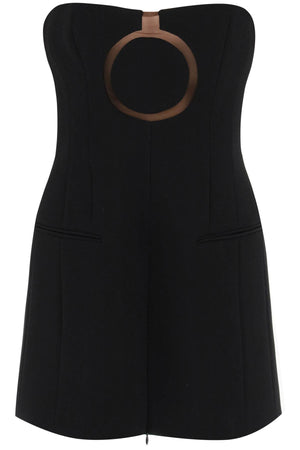 FERRAGAMO Sculpted Black Mini Dress with Tulle Insert for Women