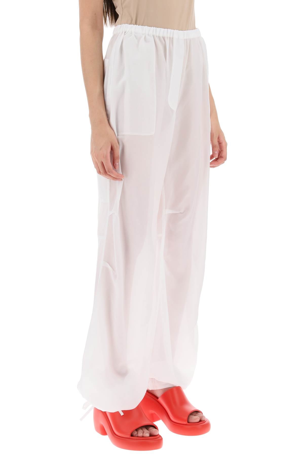 Semi-Sheer Cargo-Inspired White Pants for Women