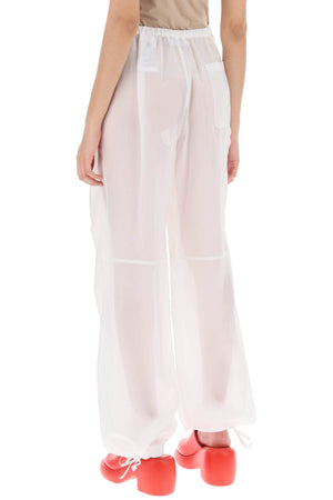 Semi-Sheer Cargo-Inspired White Pants for Women