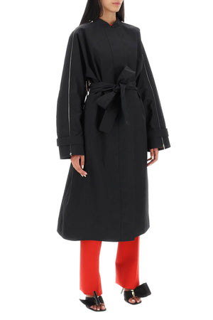 FERRAGAMO Black Poplin Trench Jacket with Contrasting Inserts - FW23