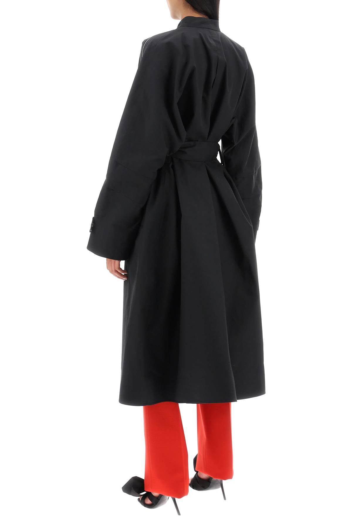 Black Poplin Trench Jacket with Contrasting Inserts - FW23 Collection