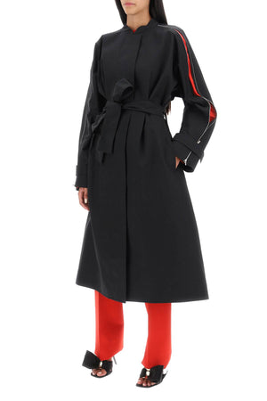 FERRAGAMO Black Poplin Trench Jacket with Contrasting Inserts - FW23