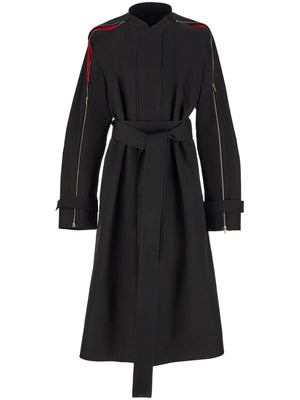 FERRAGAMO Women's Black Zip-Detail Belted Trench Jacket for FW23