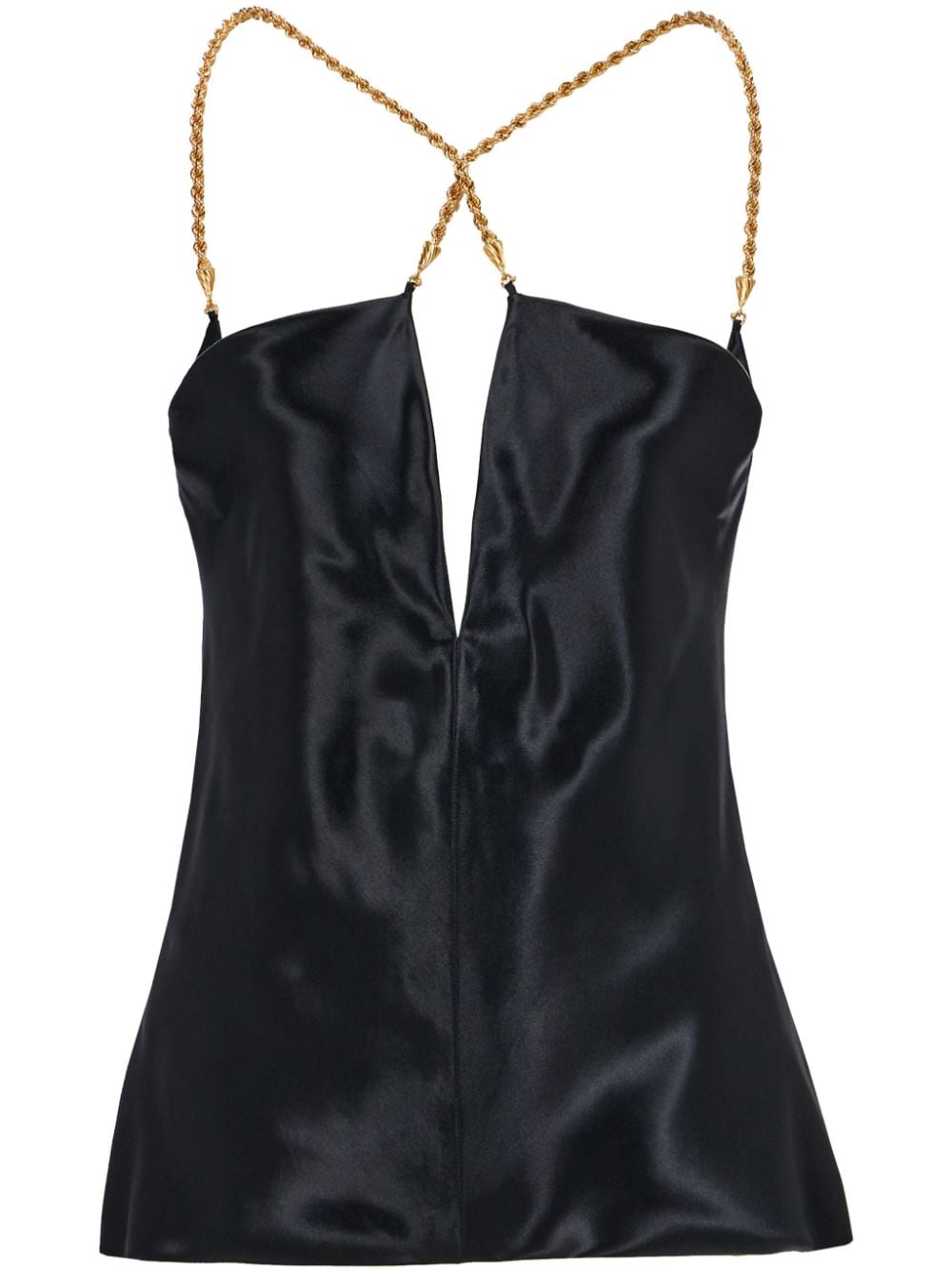 Satin Sleeveless Top with Cut-Out Detailing and Crossover Neck for Women