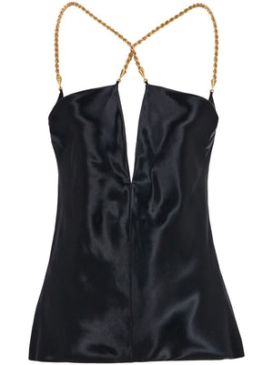 FERRAGAMO Satin Sleeveless Top with Cut-Out Detailing and Crossover Neck for Women